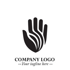 Minimalist Black Hand Logo Symbol on White Background in Clean Modern Silhouette Style