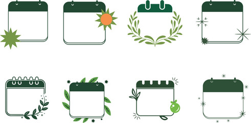 Collection of decorative calendar icons isolated on