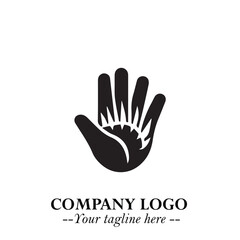 Obraz premium Minimalist Black Hand Logo Symbol on White Background in Clean Modern Silhouette Style