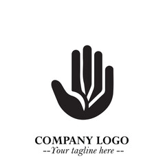 Minimalist Black Hand Logo Symbol on White Background in Clean Modern Silhouette Style