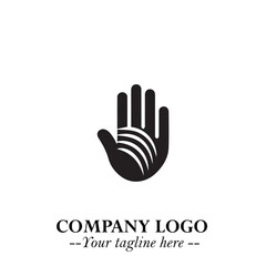 Minimalist Black Hand Logo Symbol on White Background in Clean Modern Silhouette Style
