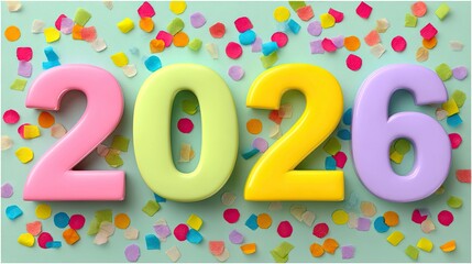 Vibrant 2026 celebration numbers festive setting graphic design bright colorful environment creative perspective