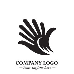 Obraz premium Minimalist Black Hand Logo Symbol on White Background in Clean Modern Silhouette Style