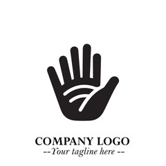 Minimalist Black Hand Logo Symbol on White Background in Clean Modern Silhouette Style