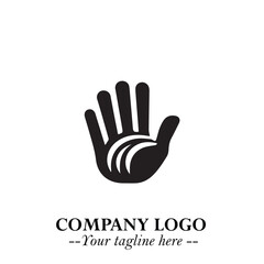 Fototapeta premium Minimalist Black Hand Logo Symbol on White Background in Clean Modern Silhouette Style