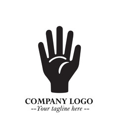 Minimalist Black Hand Logo Symbol on White Background in Clean Modern Silhouette Style
