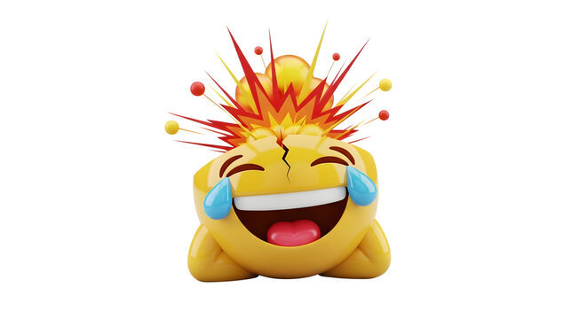 Overwhelmed emoji head exploding with laughter and tears