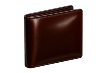 Brown leather bifold wallet with smooth finish, elegant accessory for financial management, transparent background