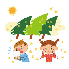 大量の花粉が舞っていて目のかゆみや咳が出ている子供達