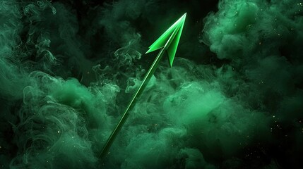 Green Arrow Surging Through Dark Smoke for Dynamic and Futuristic Design Elements