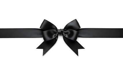 Black gift ribbon with center bow in horizontal layout, isolated on clean white background