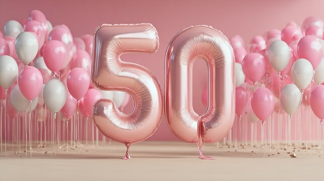 Celebratory 50th milestone achieved, marked with stunning balloons and soft hues
