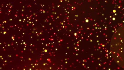 Animated video background with red and gold particles floating on dark red backdrop for luxury, festive, celebration, holiday, christmas, new year video projects, presentations, or social media