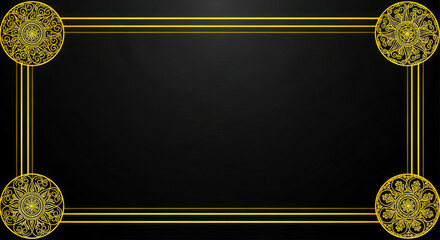 Elegant golden ornate frame with decorative oval embellishments and dark background silhouette