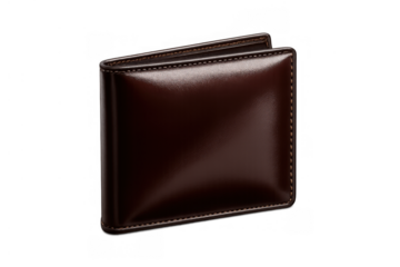 Brown leather bifold wallet for men, an elegant accessory representing finance, wealth, and saving money on transparent background