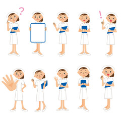 看護婦のホワイトボード、ひらめき、頑張る、説明の前身ポーズ