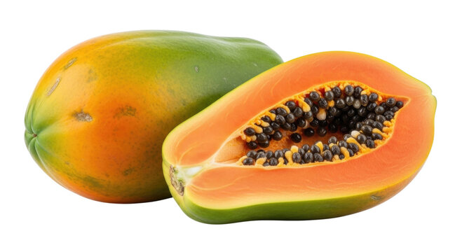 Fresh papaya half cut transparent background cutout png