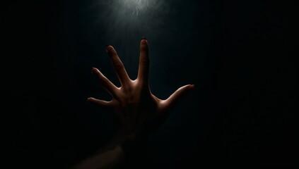 Mysterious Hand Reaching Out from Darkness with Soft Light Glow