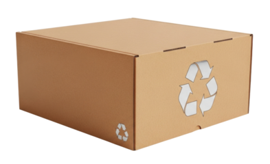 Cardboard box with recycling symbol transparent background cutout png