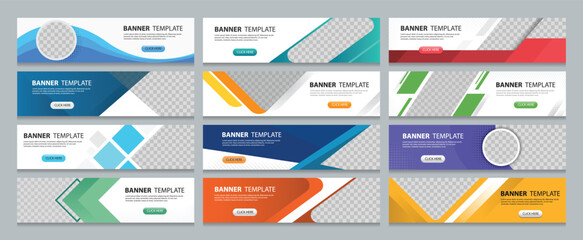 Fototapeta na wymiar Set of horizontal web banner design templates with abstract colors background. vector illustration design with Space to add pictures. Suitable for web and social ads. 