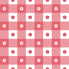 Cute floral gingham seamless pattern. Soft pastel check background with decorative flowers for wrapping, textile and girly designs.
