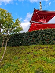 red Japanese building in Buddhist style 