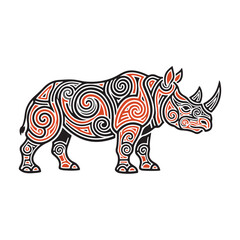 Fototapeta premium Stylized rhino with spiral decorations