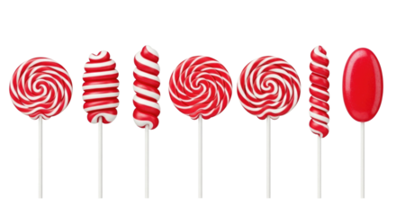 Red and white swirl lollipops collection transparent background cutout png