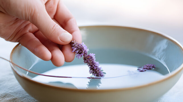 hyssop. A hyssop branch being dipped into a ceramic bowl of clear water. event programs, museum guides, designed for cultural heritage projects and event programs.
