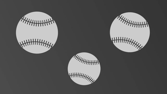 Dynamic motion graphic featuring multiple baseballs rotating in place against a dark gradient background. Ideal for sports intros, baseball-themed videos, athletic promotions, and digital animations