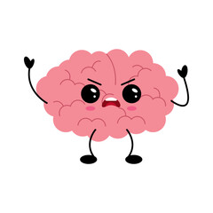 Adorable kawaii pink brain character with joyful face, soft pastel colors and simple hand drawn style, perfect for kids, education and mental health designs.