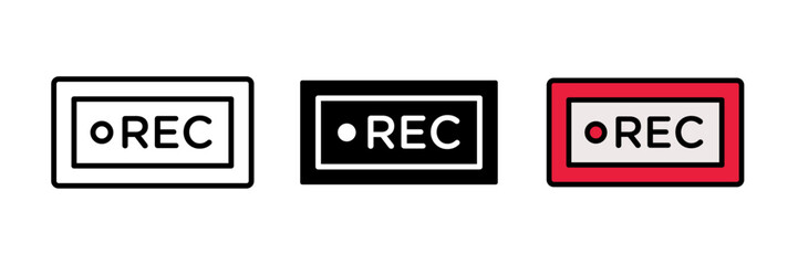 Record icon in flat vector illustration, designed in outline, filled, and color style. Ideal for representing audio recording, voice notes, media control, podcasting.