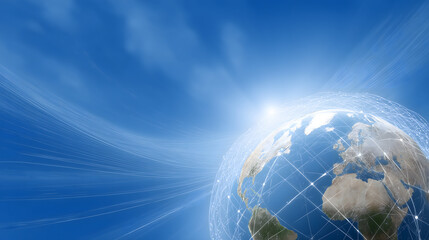 A digital illustration of planet earth as a blue sphere in space, a global business concept with communication technology