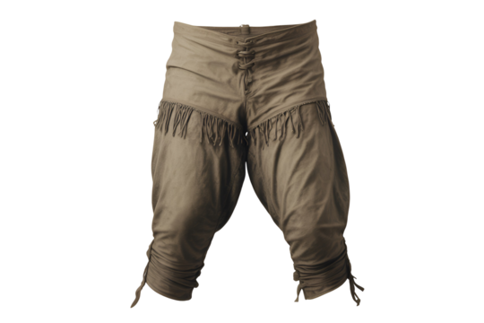 Vintage tan canvas work pants with fringe detail isolated on transparent background