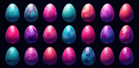 Abstract Geometric Easter Eggs Modern Design and Vibrant Color Blocking Abstract Easter eggs composed of sharp geometric shapes, such as triangles, squares, and circles, arranged in a stylized manner.