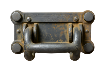 Vintage industrial metal trunk handle isolated on transparent background