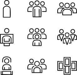 Collection of Line Art People Icons Group and Individual Representations