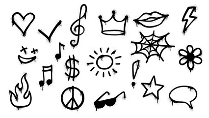 A collection of various graffiti symbols in black and white, suitable for design concepts © AWAIS