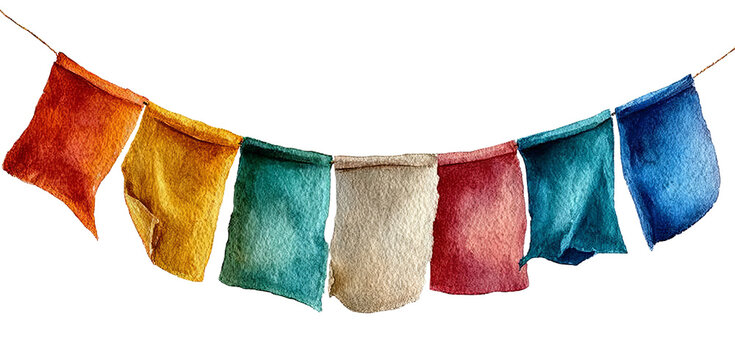 Colorful prayer flags strung on a line isolated on a transparent background 1