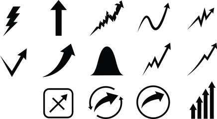 Collection of hand drawn upward trending arrows and graph symbols representing growth progress and success