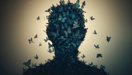 Silhouette of a Figure Emerged From a Cloud of Butterflies