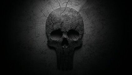 Dark Cracked Skull Texture on a Dim Background with Shadow Effects