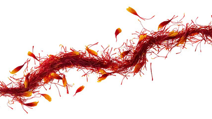 Saffron threads and petals swirling isolated on a transparent background