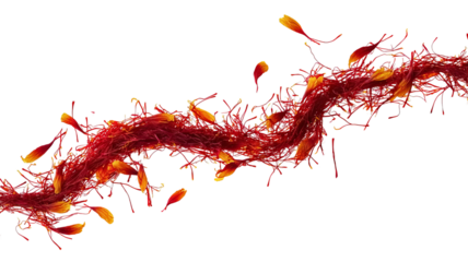 Saffron threads and petals swirling isolated on a transparent background