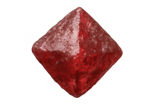 Rough red crystal or gemstone on transparent background, showing imperfect texture and raw mineral form - Powered by Adobe