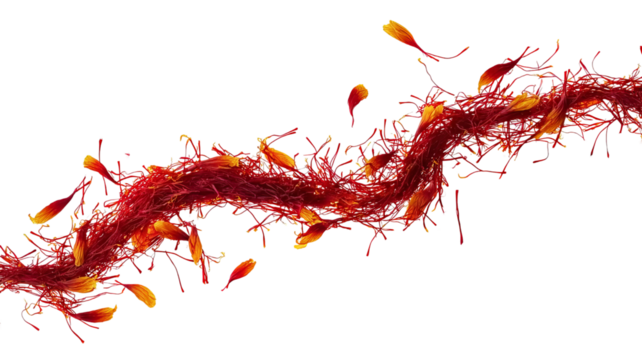 Saffron threads and petals swirling isolated on a transparent background