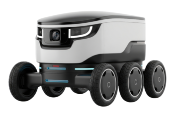 Autonomous delivery robot with six wheels transparent background cutout png
