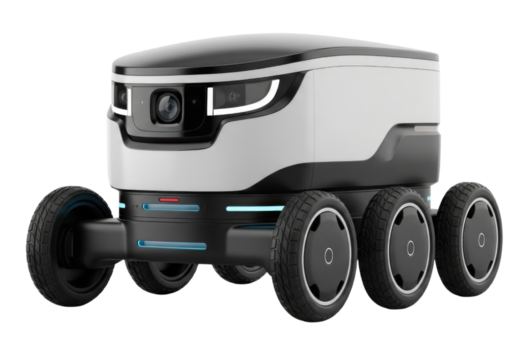 Autonomous delivery robot with six wheels transparent background cutout png