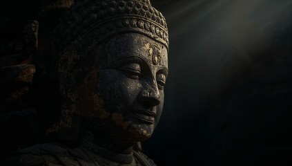 Serene Buddha Sculpture in Soft Light with Textured Surface