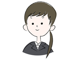 スーツを着た女性のイラスト ロング　前髪あり　就活　就職活動　新卒　リクルートスーツ